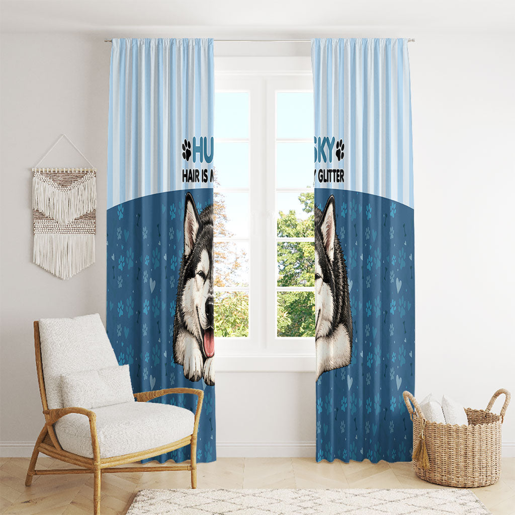 Husky Hair Is My Glitter Window Curtain Funny Dog Quote Paw Print Pattern