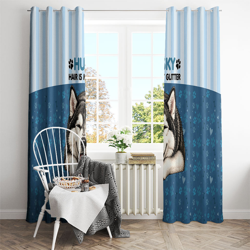 Husky Hair Is My Glitter Window Curtain Funny Dog Quote Paw Print Pattern