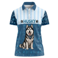 Husky Hair Is My Glitter Women Polo Shirt Funny Dog Quote Paw Print Pattern
