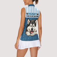 Husky Hair Is My Glitter Women Sleeveless Polo Shirt Funny Dog Quote Paw Print Pattern