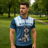 Husky Hair Is My Glitter Zipper Polo Shirt Funny Dog Quote Paw Print Pattern