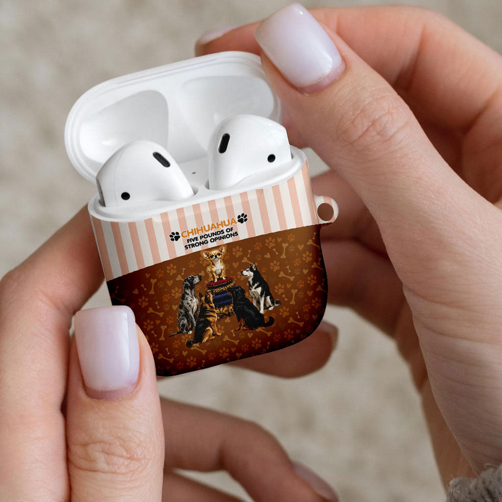 Chihuahua Five Pounds Of Strong Opinions AirPods Case Funny Dog Quote Paw Print Pattern