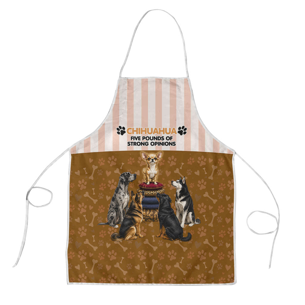 Chihuahua Five Pounds Of Strong Opinions Apron Funny Dog Quote Paw Print Pattern