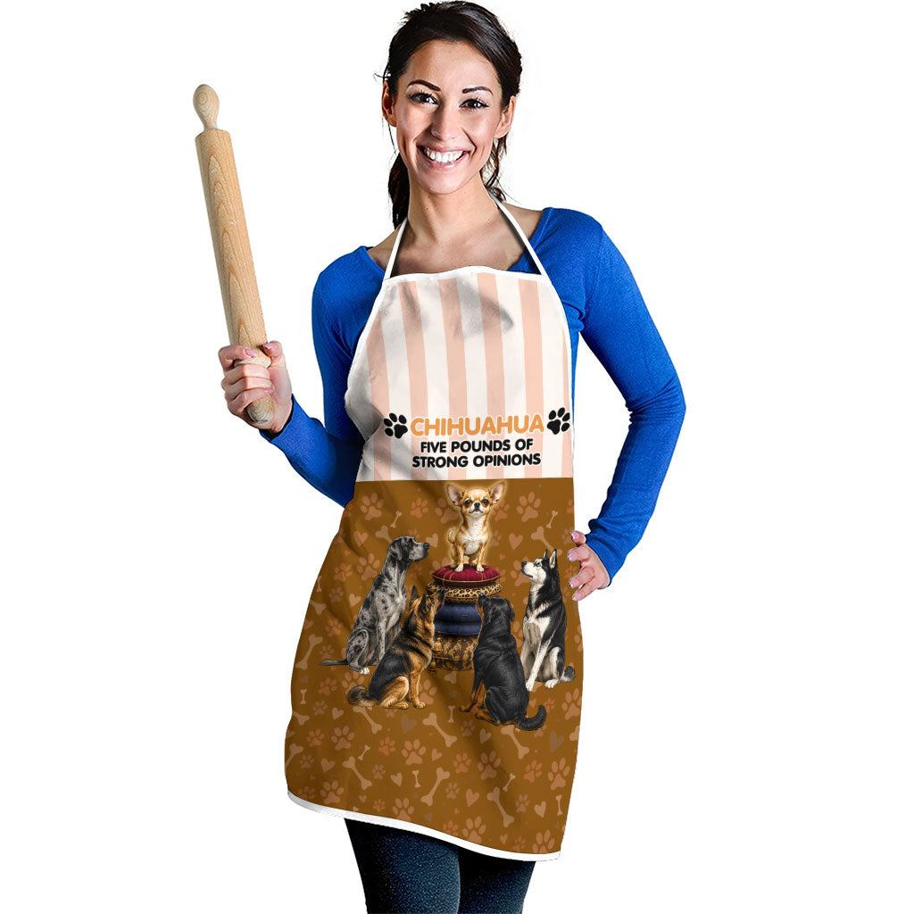 Chihuahua Five Pounds Of Strong Opinions Apron Funny Dog Quote Paw Print Pattern