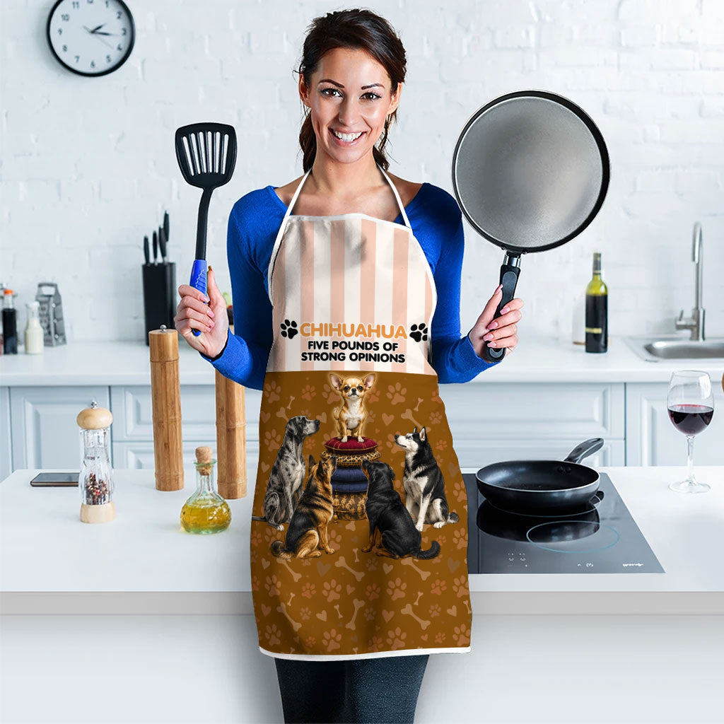 Chihuahua Five Pounds Of Strong Opinions Apron Funny Dog Quote Paw Print Pattern