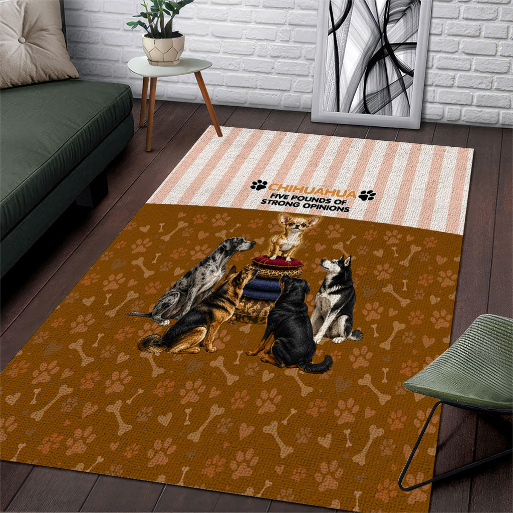 Chihuahua Five Pounds Of Strong Opinions Area Rug Funny Dog Quote Paw Print Pattern