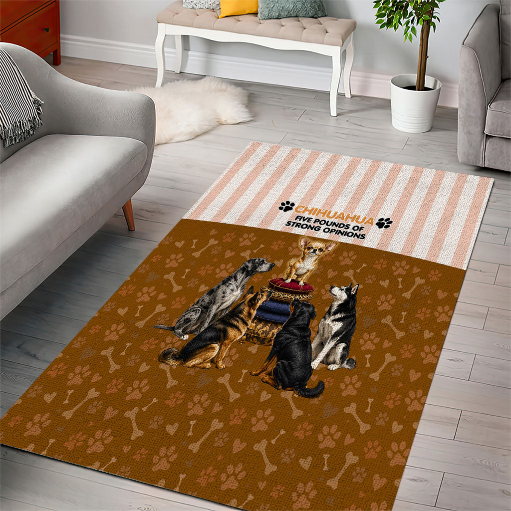 Chihuahua Five Pounds Of Strong Opinions Area Rug Funny Dog Quote Paw Print Pattern