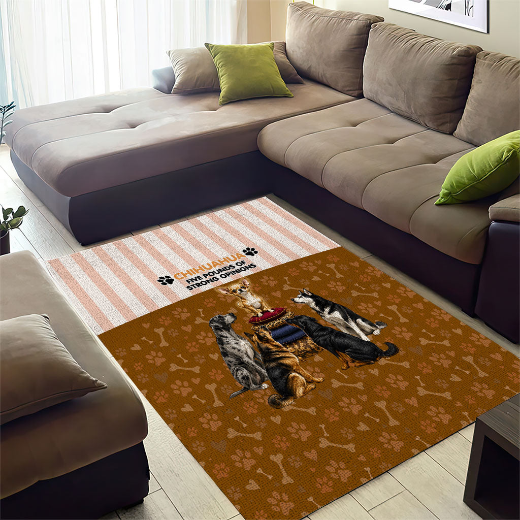 Chihuahua Five Pounds Of Strong Opinions Area Rug Funny Dog Quote Paw Print Pattern