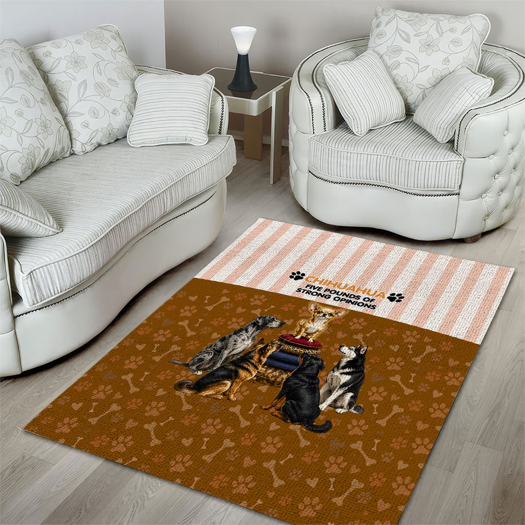 Chihuahua Five Pounds Of Strong Opinions Area Rug Funny Dog Quote Paw Print Pattern