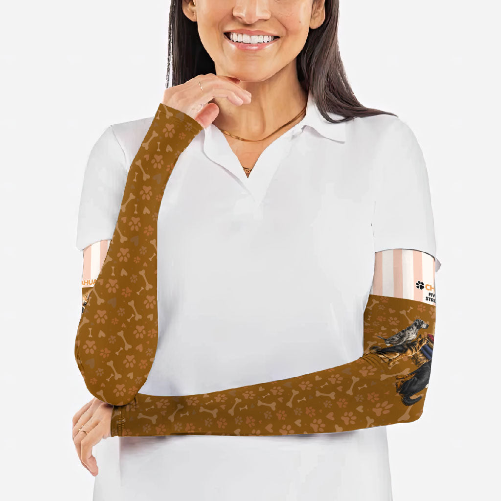 Chihuahua Five Pounds Of Strong Opinions Arm Sleeves Funny Dog Quote Paw Print Pattern