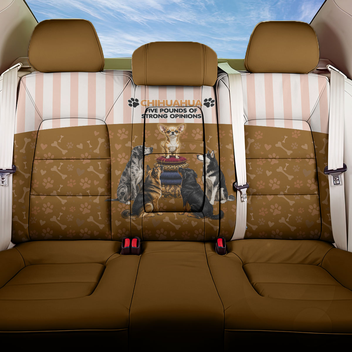 Chihuahua Five Pounds Of Strong Opinions Back Car Seat Cover Funny Dog Quote Paw Print Pattern