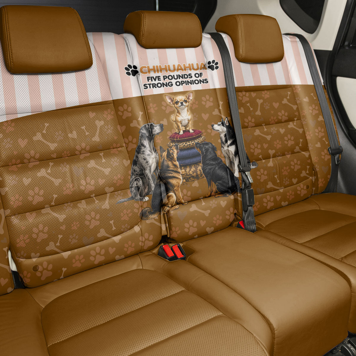 Chihuahua Five Pounds Of Strong Opinions Back Car Seat Cover Funny Dog Quote Paw Print Pattern
