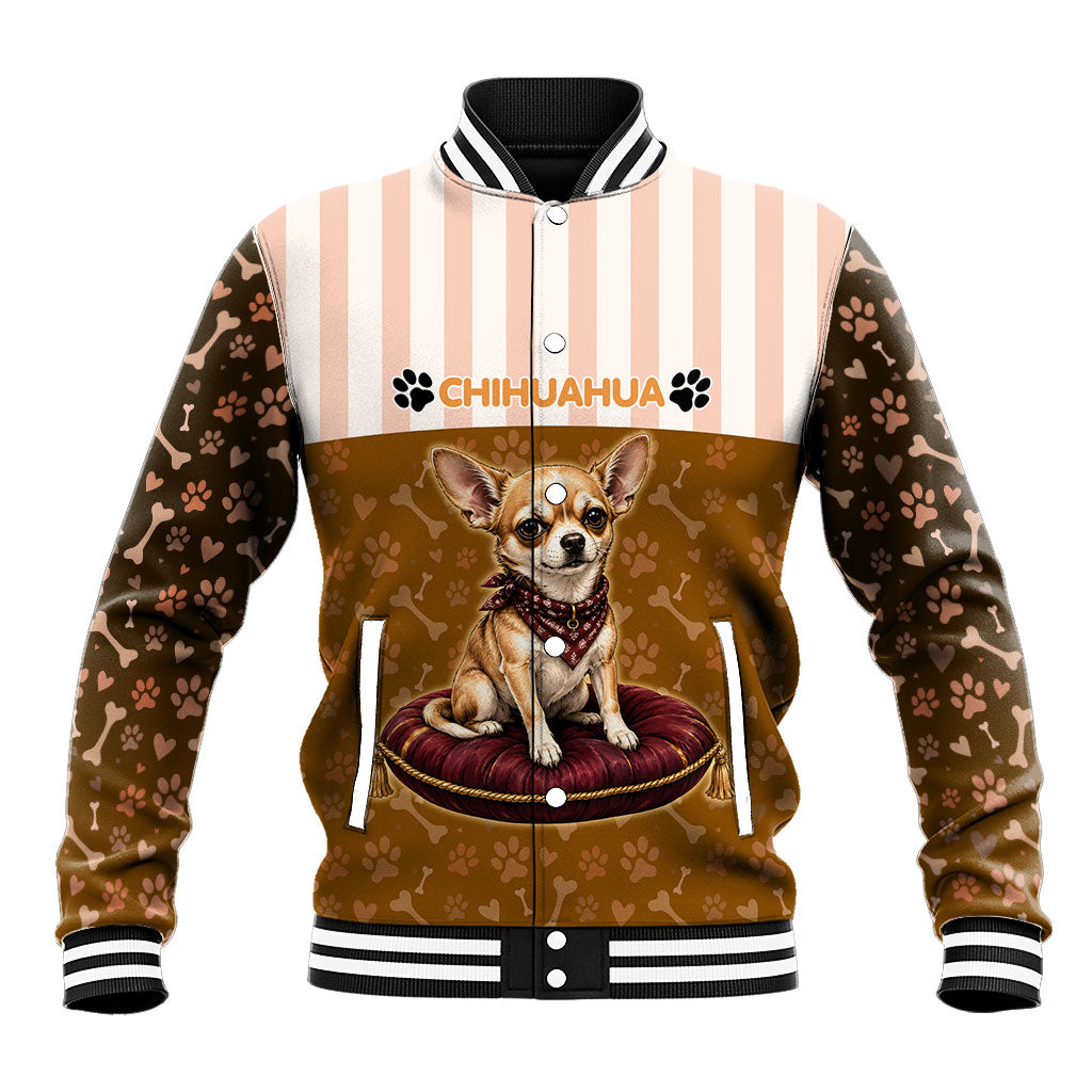 Chihuahua Five Pounds Of Strong Opinions Baseball Jacket Funny Dog Quote Paw Print Pattern