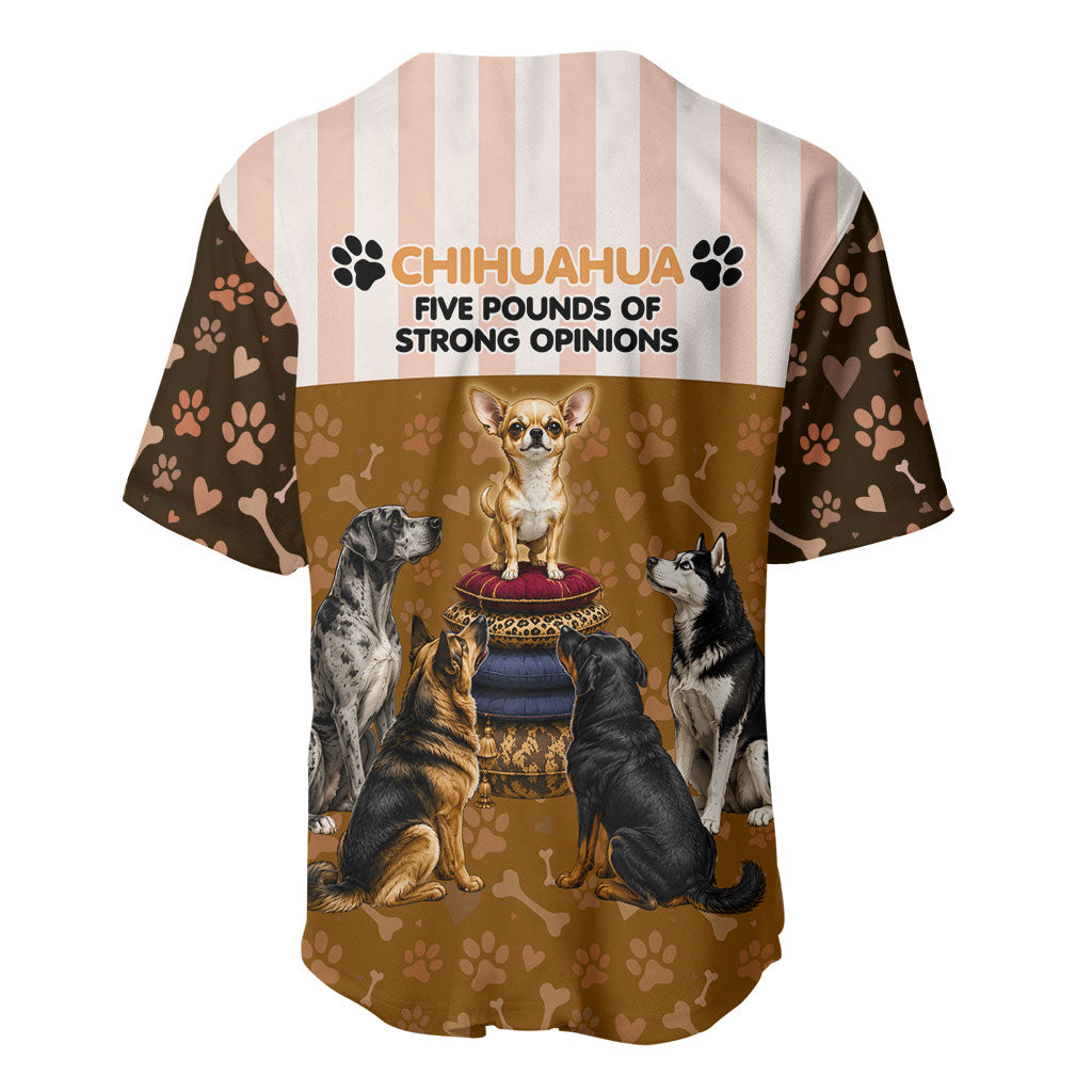 Chihuahua Five Pounds Of Strong Opinions Baseball Jersey Funny Dog Quote Paw Print Pattern