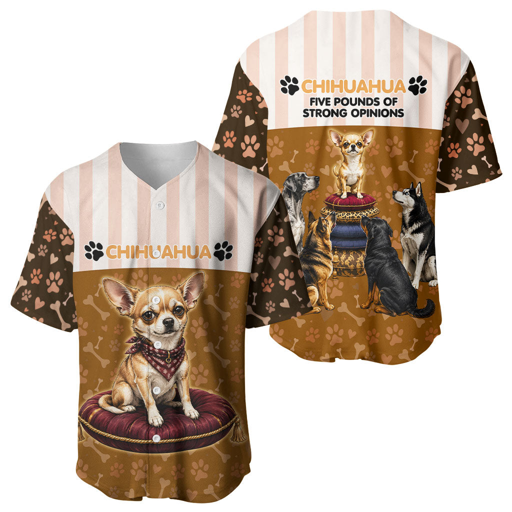 Chihuahua Five Pounds Of Strong Opinions Baseball Jersey Funny Dog Quote Paw Print Pattern