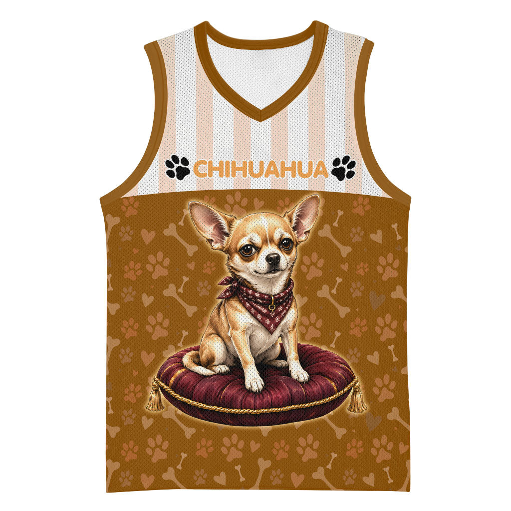 Chihuahua Five Pounds Of Strong Opinions Basketball Jersey Funny Dog Quote Paw Print Pattern