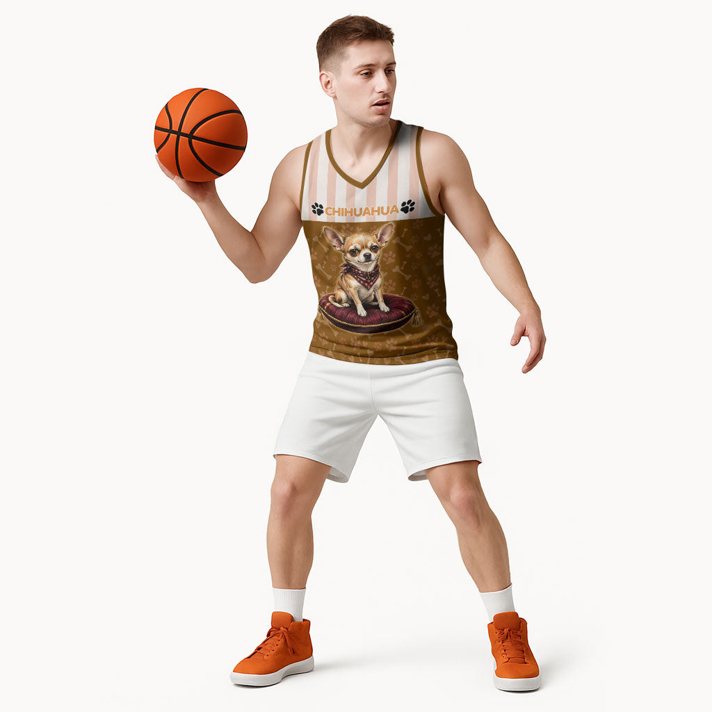Chihuahua Five Pounds Of Strong Opinions Basketball Jersey Funny Dog Quote Paw Print Pattern