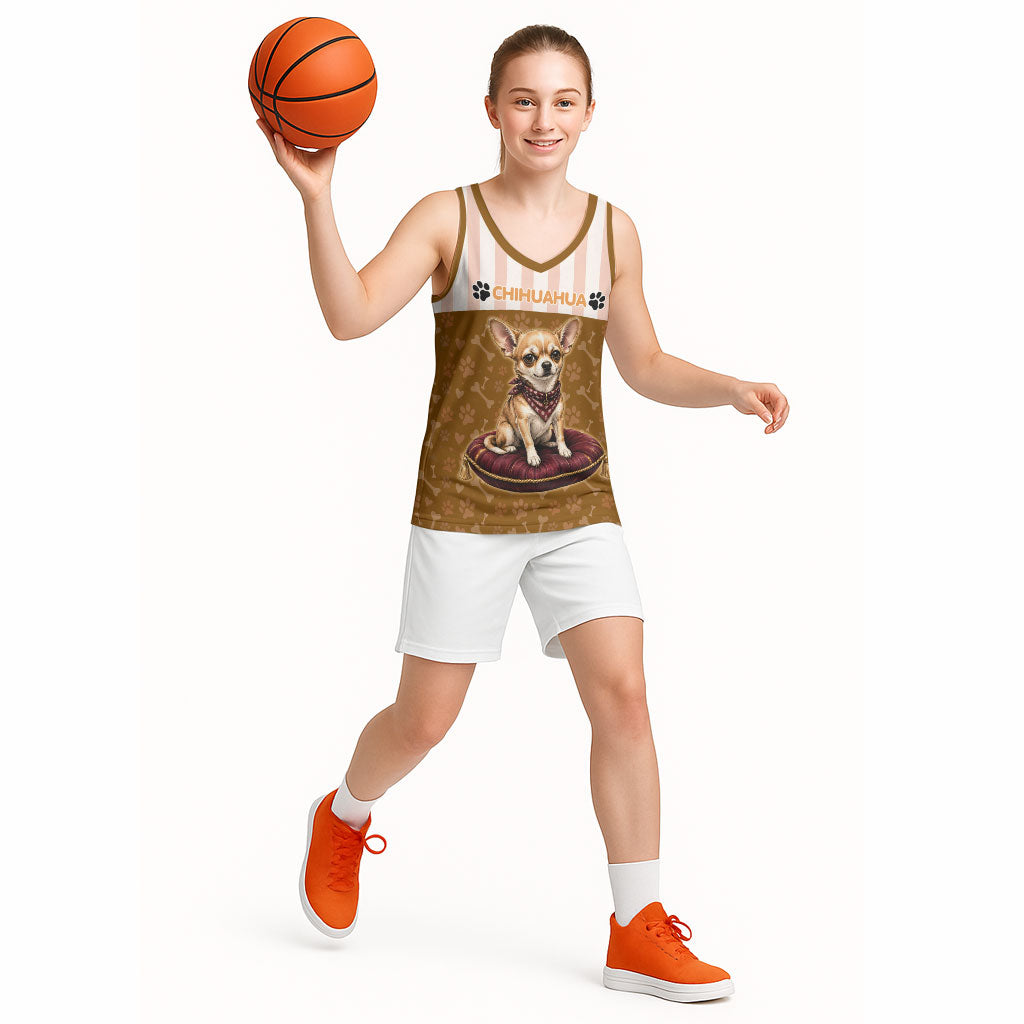 Chihuahua Five Pounds Of Strong Opinions Basketball Jersey Funny Dog Quote Paw Print Pattern