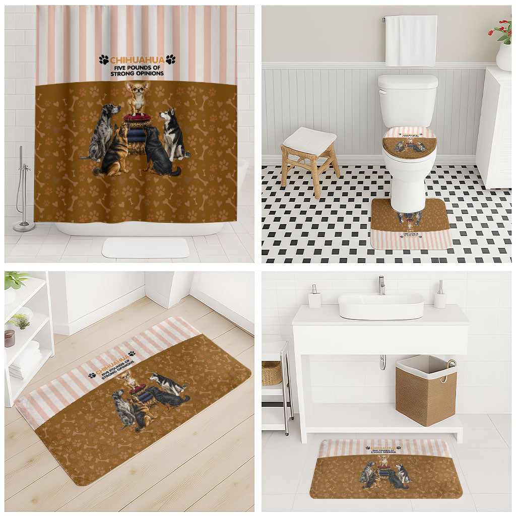 Chihuahua Five Pounds Of Strong Opinions Bathroom Set Funny Dog Quote Paw Print Pattern