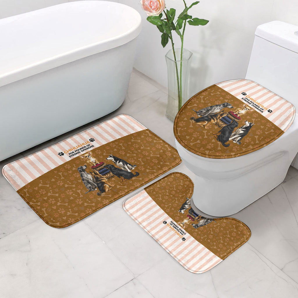 Chihuahua Five Pounds Of Strong Opinions Bathroom Set Funny Dog Quote Paw Print Pattern
