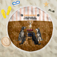 Chihuahua Five Pounds Of Strong Opinions Beach Blanket Funny Dog Quote Paw Print Pattern