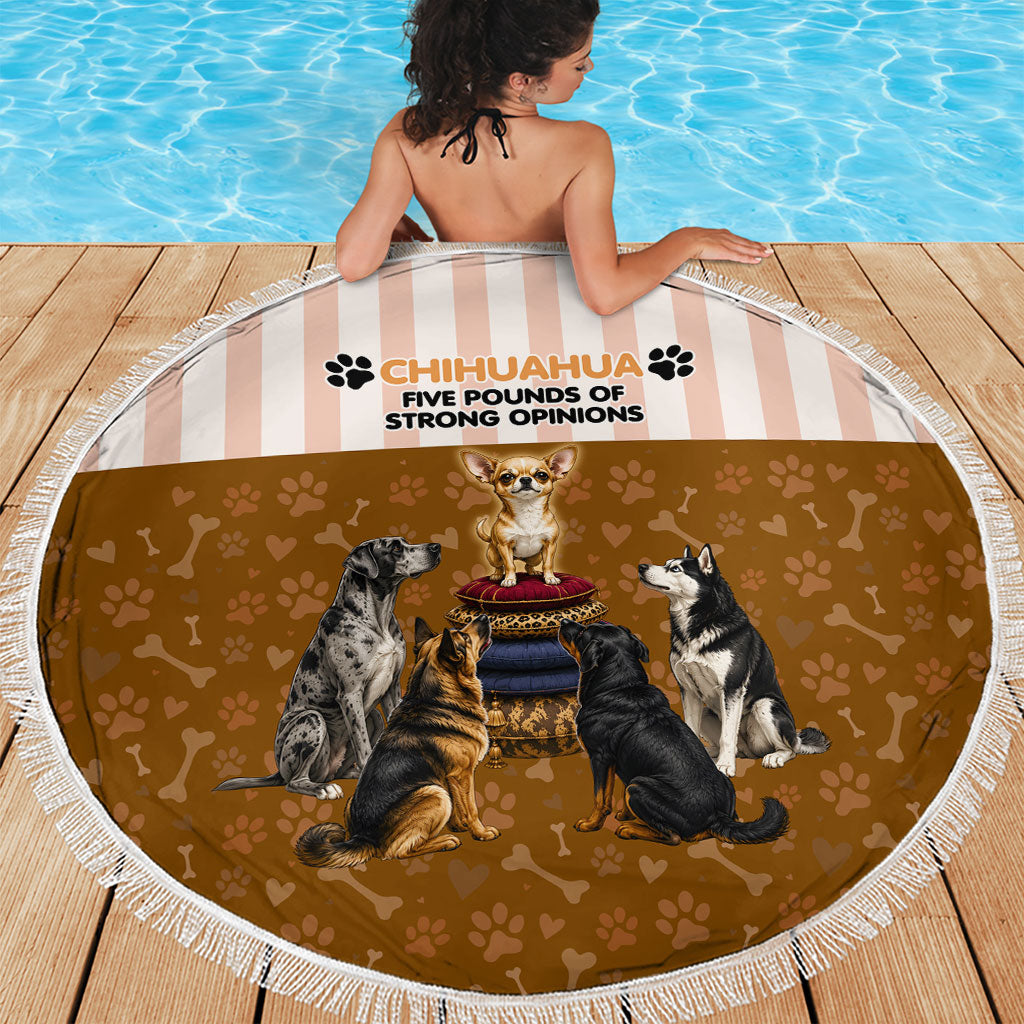Chihuahua Five Pounds Of Strong Opinions Beach Blanket Funny Dog Quote Paw Print Pattern