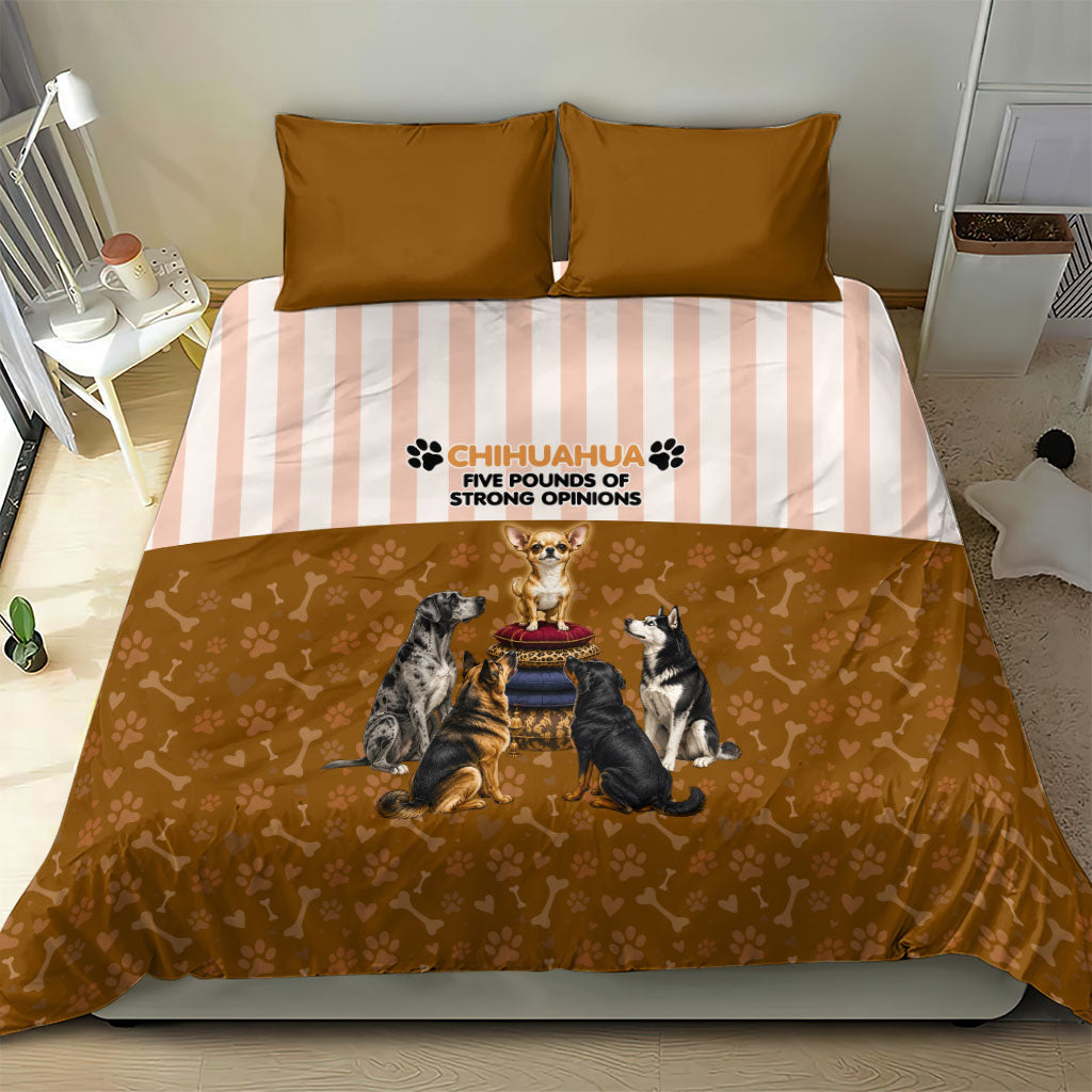 Chihuahua Five Pounds Of Strong Opinions Bedding Set Funny Dog Quote Paw Print Pattern