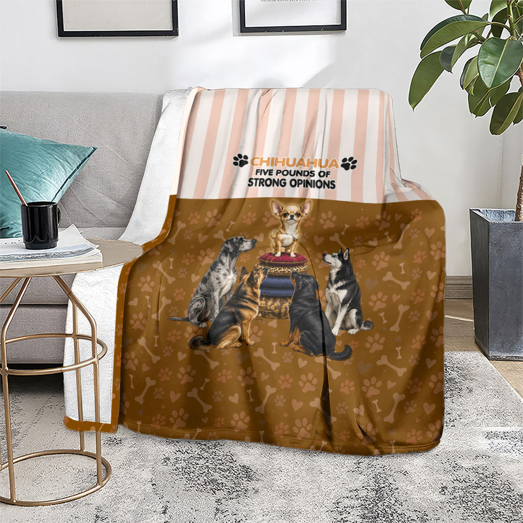 Chihuahua Five Pounds Of Strong Opinions Blanket Funny Dog Quote Paw Print Pattern