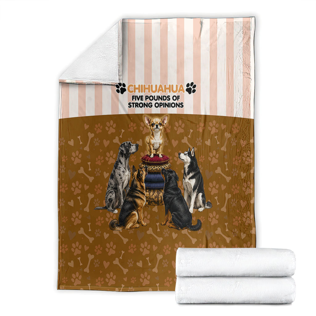 Chihuahua Five Pounds Of Strong Opinions Blanket Funny Dog Quote Paw Print Pattern