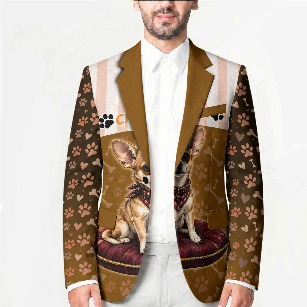 Chihuahua Five Pounds Of Strong Opinions Blazer Funny Dog Quote Paw Print Pattern