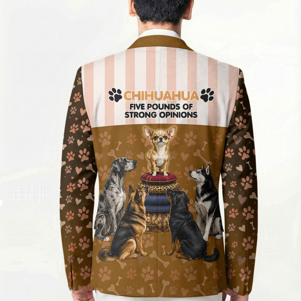 Chihuahua Five Pounds Of Strong Opinions Blazer Funny Dog Quote Paw Print Pattern