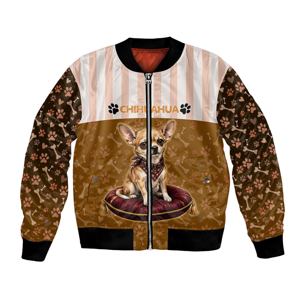 Chihuahua Five Pounds Of Strong Opinions Bomber Jacket Funny Dog Quote Paw Print Pattern
