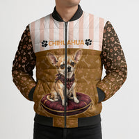 Chihuahua Five Pounds Of Strong Opinions Bomber Puffer Jacket Funny Dog Quote Paw Print Pattern