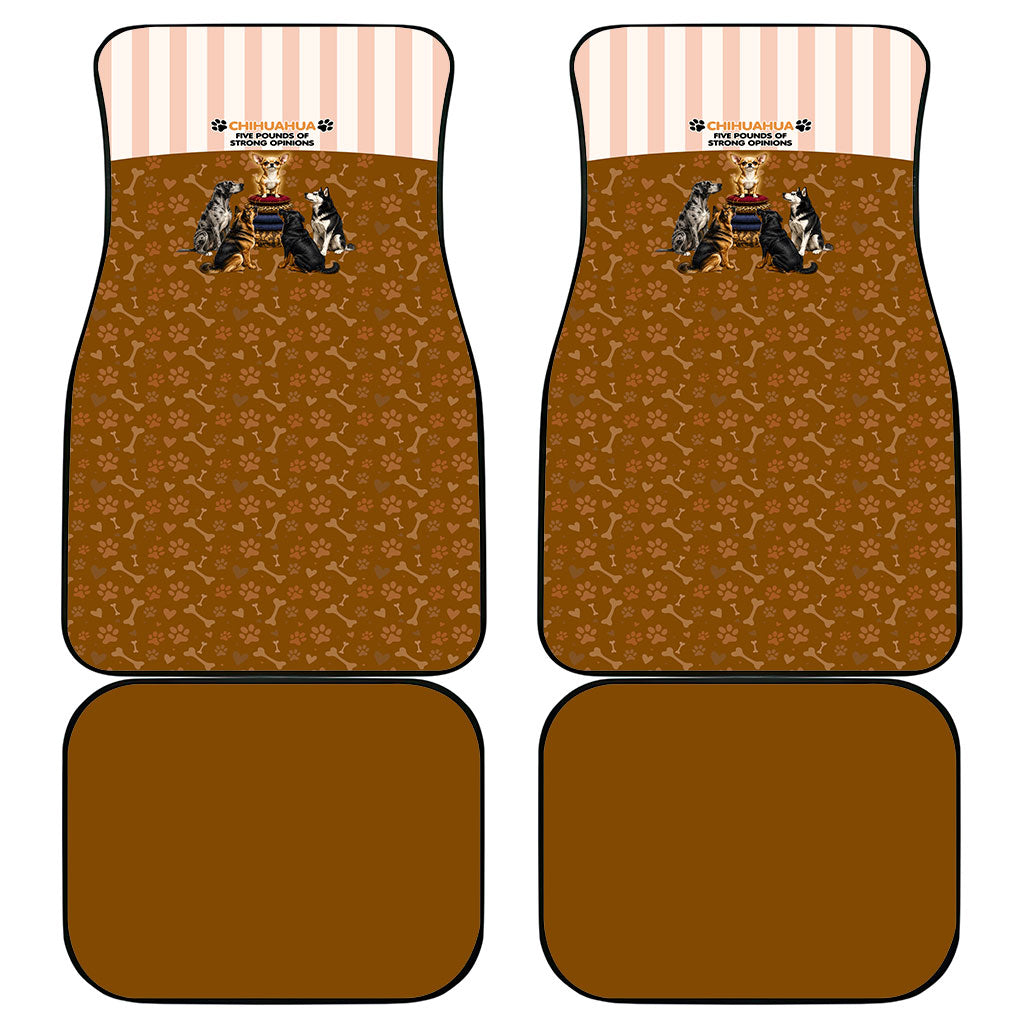 Chihuahua Five Pounds Of Strong Opinions Car Mats Funny Dog Quote Paw Print Pattern