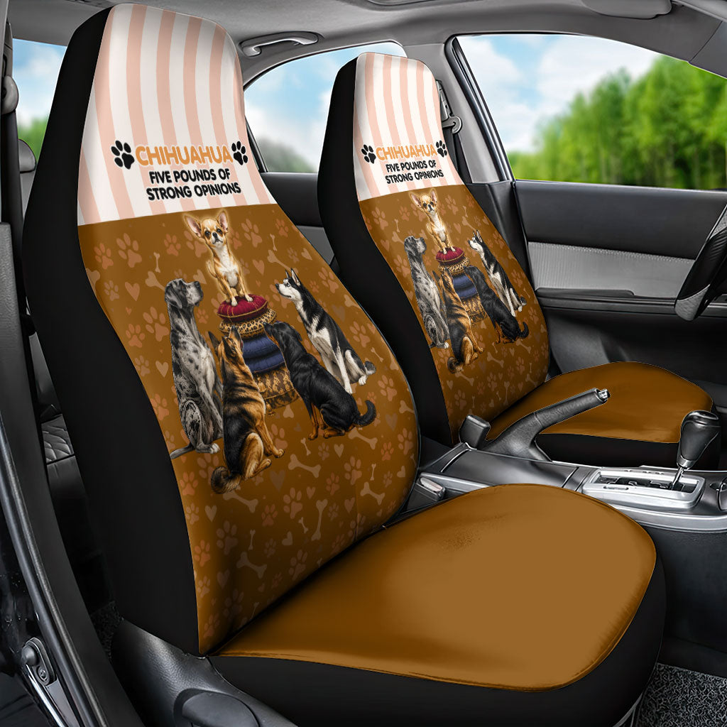 Chihuahua Five Pounds Of Strong Opinions Car Seat Cover Funny Dog Quote Paw Print Pattern