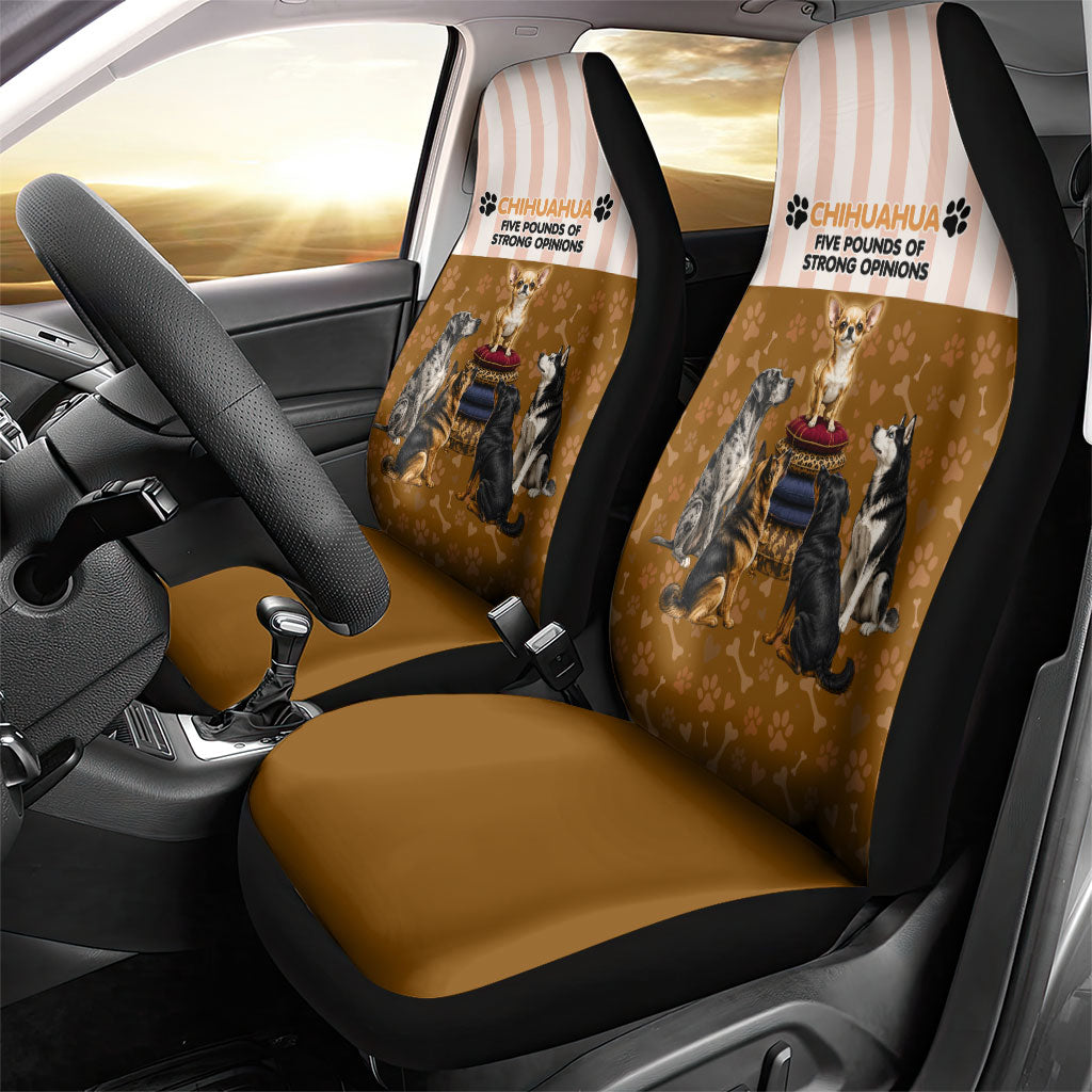 Chihuahua Five Pounds Of Strong Opinions Car Seat Cover Funny Dog Quote Paw Print Pattern