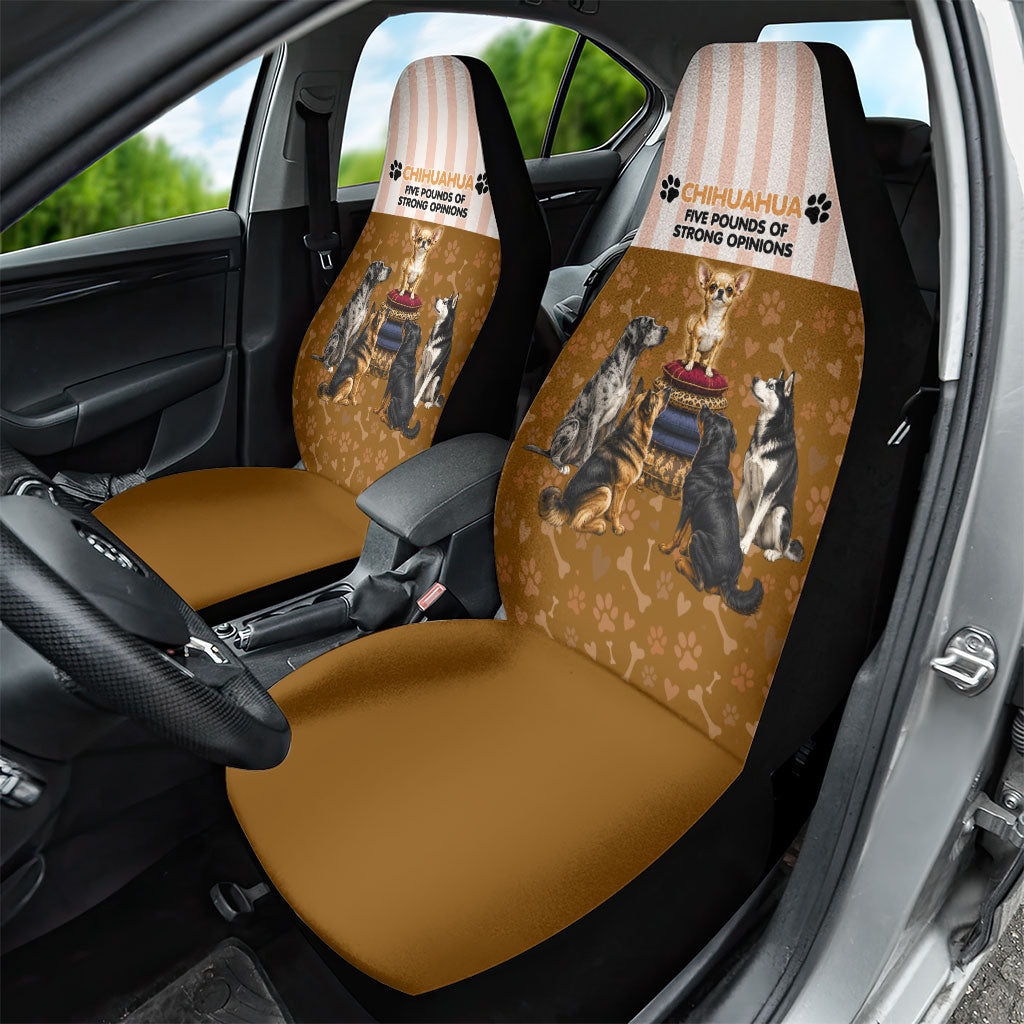 Chihuahua Five Pounds Of Strong Opinions Car Seat Cover Funny Dog Quote Paw Print Pattern