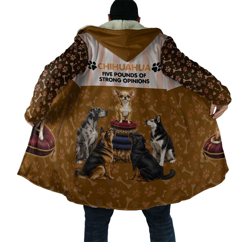 Chihuahua Five Pounds Of Strong Opinions Cloak Funny Dog Quote Paw Print Pattern