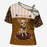Chihuahua Five Pounds Of Strong Opinions Cross Shoulder Shirt Funny Dog Quote Paw Print Pattern