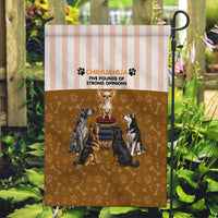 Chihuahua Five Pounds Of Strong Opinions Garden Flag Funny Dog Quote Paw Print Pattern