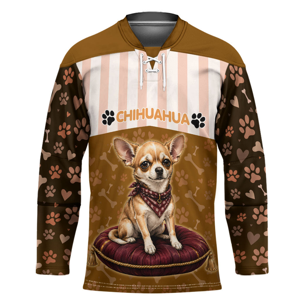 Chihuahua Five Pounds Of Strong Opinions Hockey Jersey Funny Dog Quote Paw Print Pattern