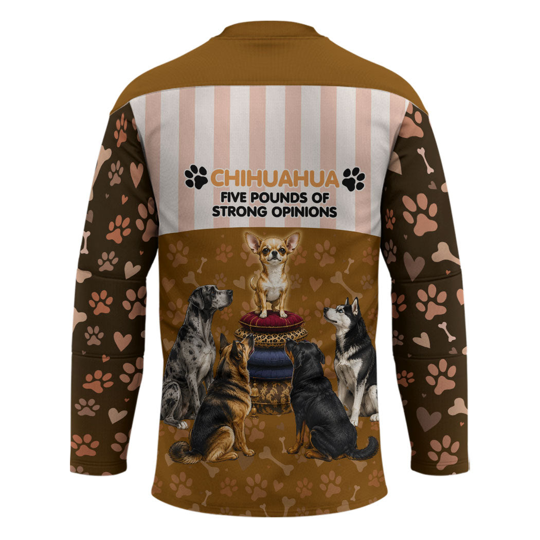 Chihuahua Five Pounds Of Strong Opinions Hockey Jersey Funny Dog Quote Paw Print Pattern
