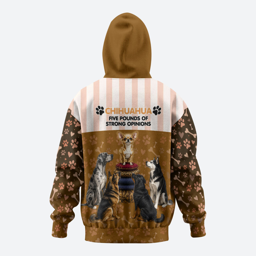 Chihuahua Five Pounds Of Strong Opinions Hoodie Funny Dog Quote Paw Print Pattern