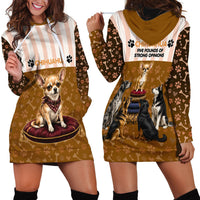 Chihuahua Five Pounds Of Strong Opinions Hoodie Dress Funny Dog Quote Paw Print Pattern
