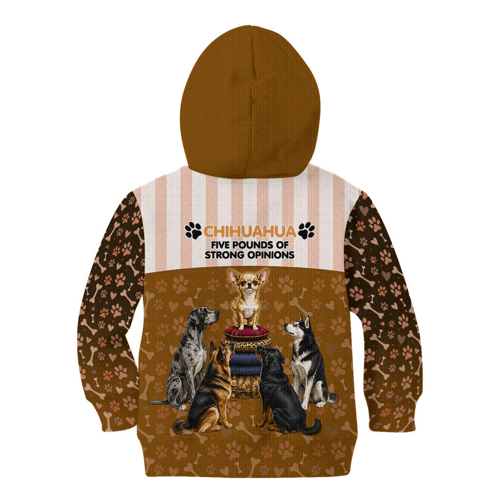 Chihuahua Five Pounds Of Strong Opinions Kid Hoodie Funny Dog Quote Paw Print Pattern