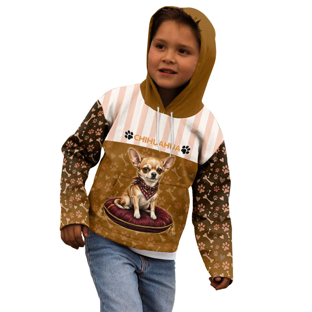 Chihuahua Five Pounds Of Strong Opinions Kid Hoodie Funny Dog Quote Paw Print Pattern