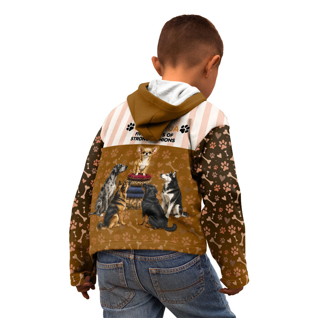 Chihuahua Five Pounds Of Strong Opinions Kid Hoodie Funny Dog Quote Paw Print Pattern