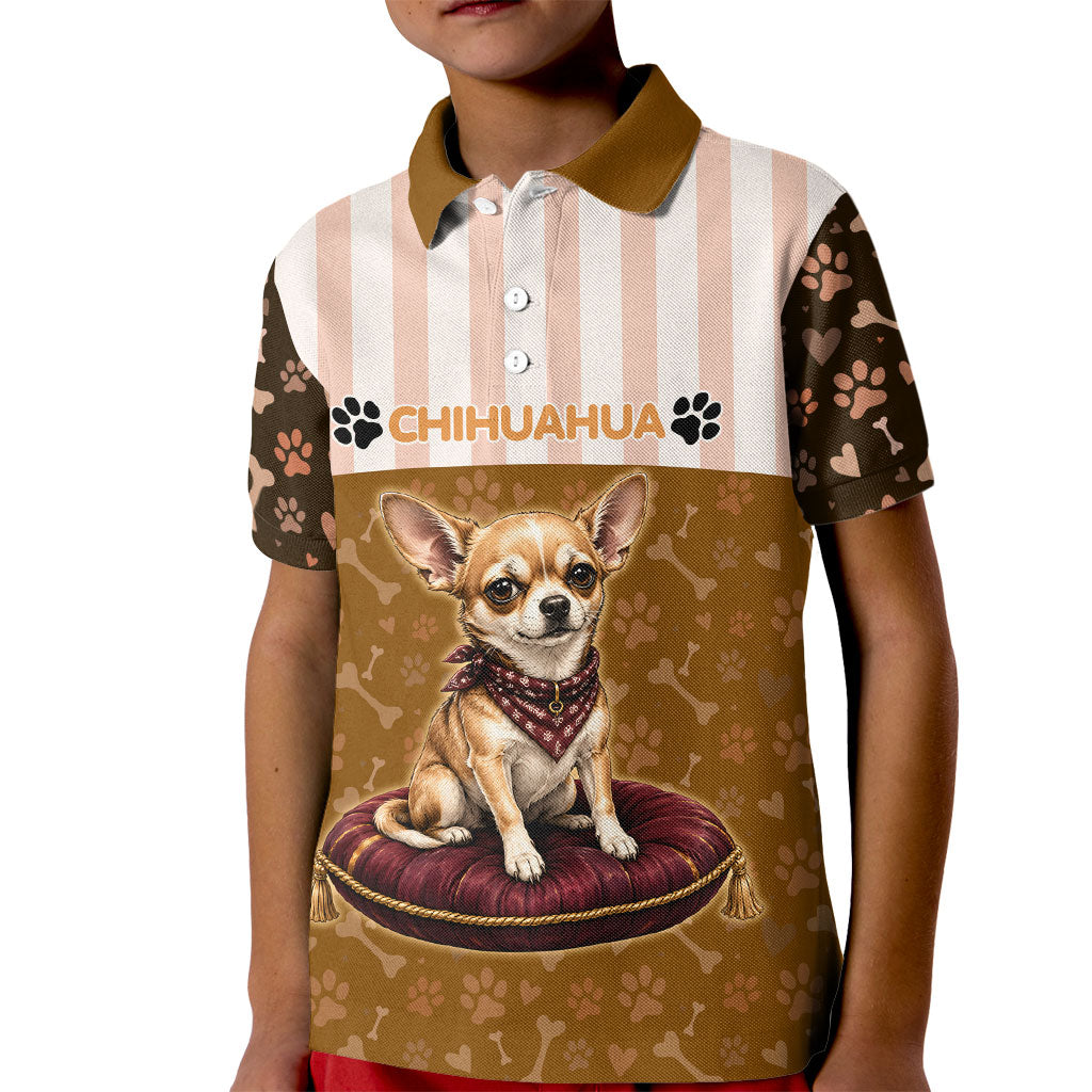 Chihuahua Five Pounds Of Strong Opinions Kid Polo Shirt Funny Dog Quote Paw Print Pattern