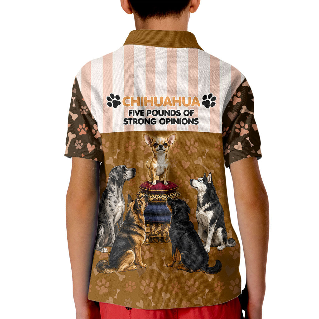 Chihuahua Five Pounds Of Strong Opinions Kid Polo Shirt Funny Dog Quote Paw Print Pattern
