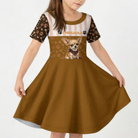 Chihuahua Five Pounds Of Strong Opinions Kid Short Sleeve Dress Funny Dog Quote Paw Print Pattern